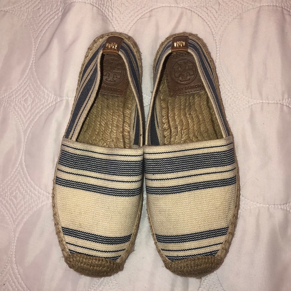 Tory Burch Blue Striped Espadrilles